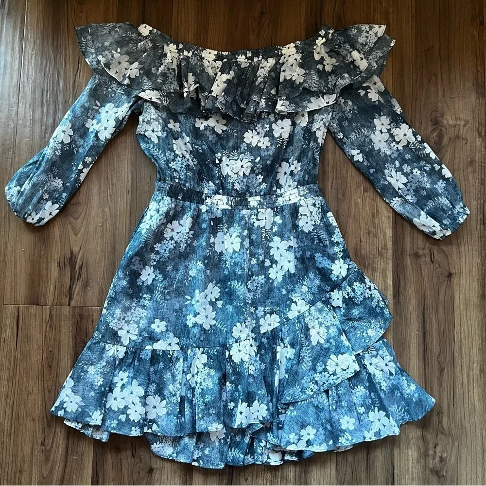 Michael Kors Bare Shoulder Ruffle Mini Dress - Picture 3 of 7